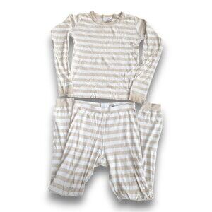 Hanna Andersson Tan Beige White Stripe Long John Pajamas Kids Girls 160 US 14-16